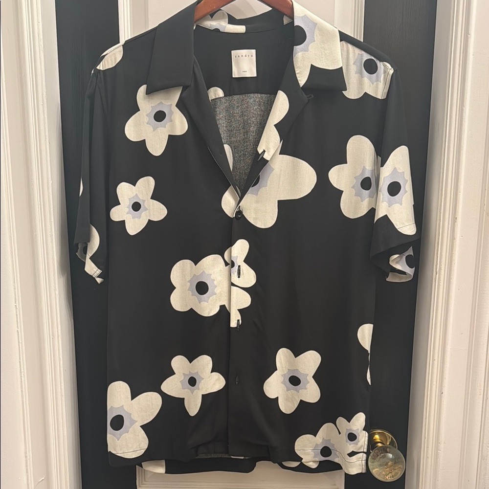 Sandro Black and White Floral Button Down Shirt